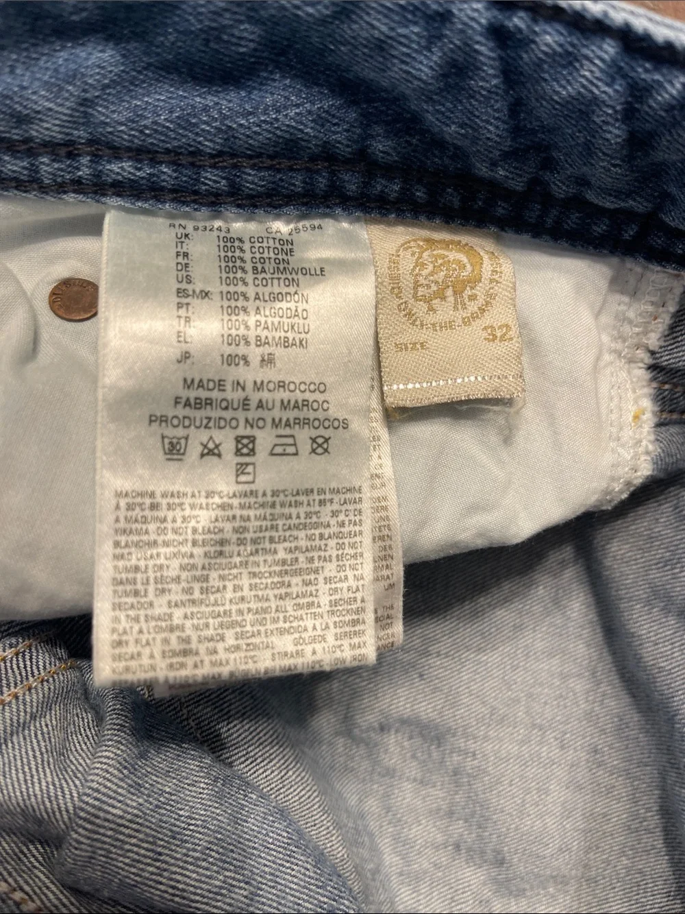 Diesel Industry Men’s Viker Button Fly Straight Leg Denim Jeans Size 32 x 32